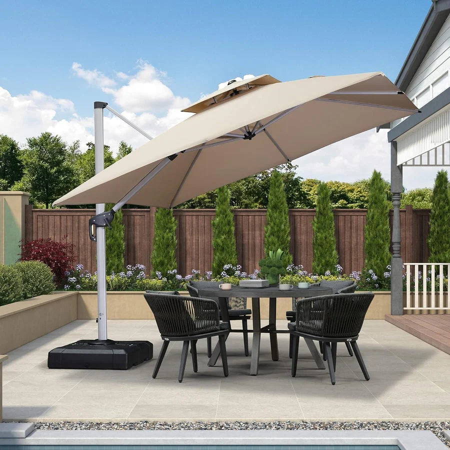 PURPLE LEAF Outdoor Windproof Umbrella, Square Cantilever Umbrella Outside Patio