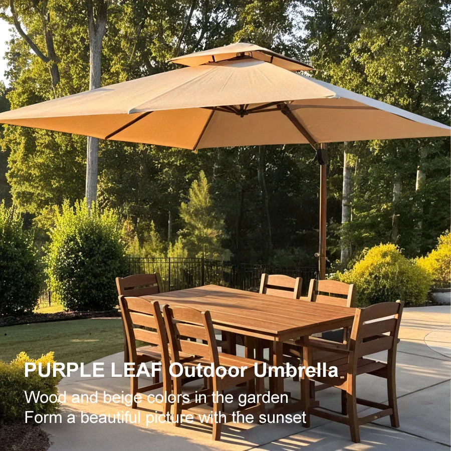PURPLE LEAF Double Top Square Aluminium Umbrellas in Wood Color