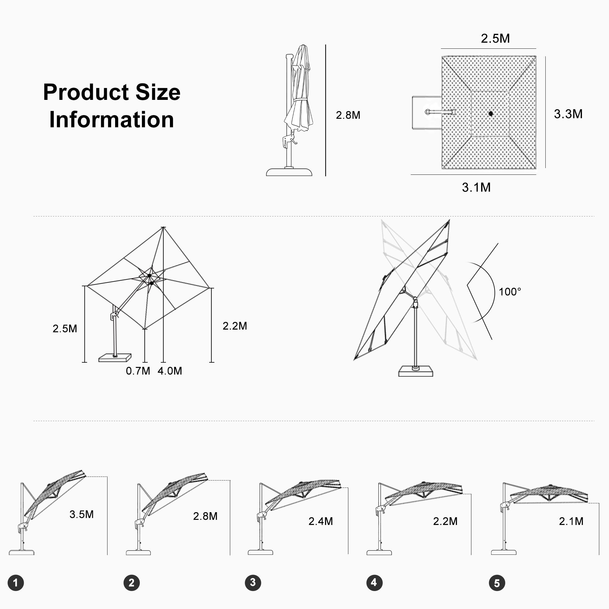 PURPLE LEAF Economical Patio Umbrella Swivel Rectangle Outdoor Umbrellas
