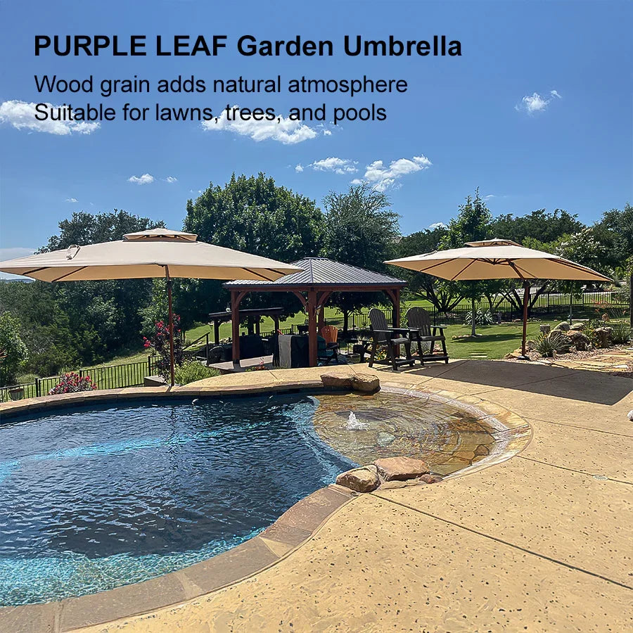 PURPLE LEAF Double Top Square Rectangular Aluminium Umbrellas in Wood Color
