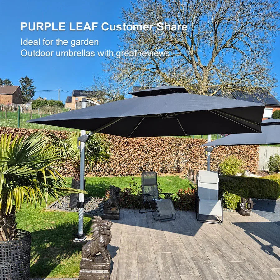 PURPLE LEAF Outdoor Windproof Umbrella, Square Cantilever Umbrella Outside Patio