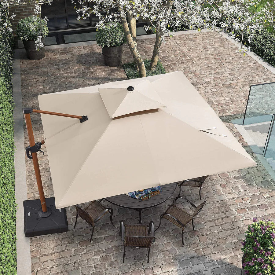 PURPLE LEAF Double Top Square Aluminium Umbrellas in Wood Color