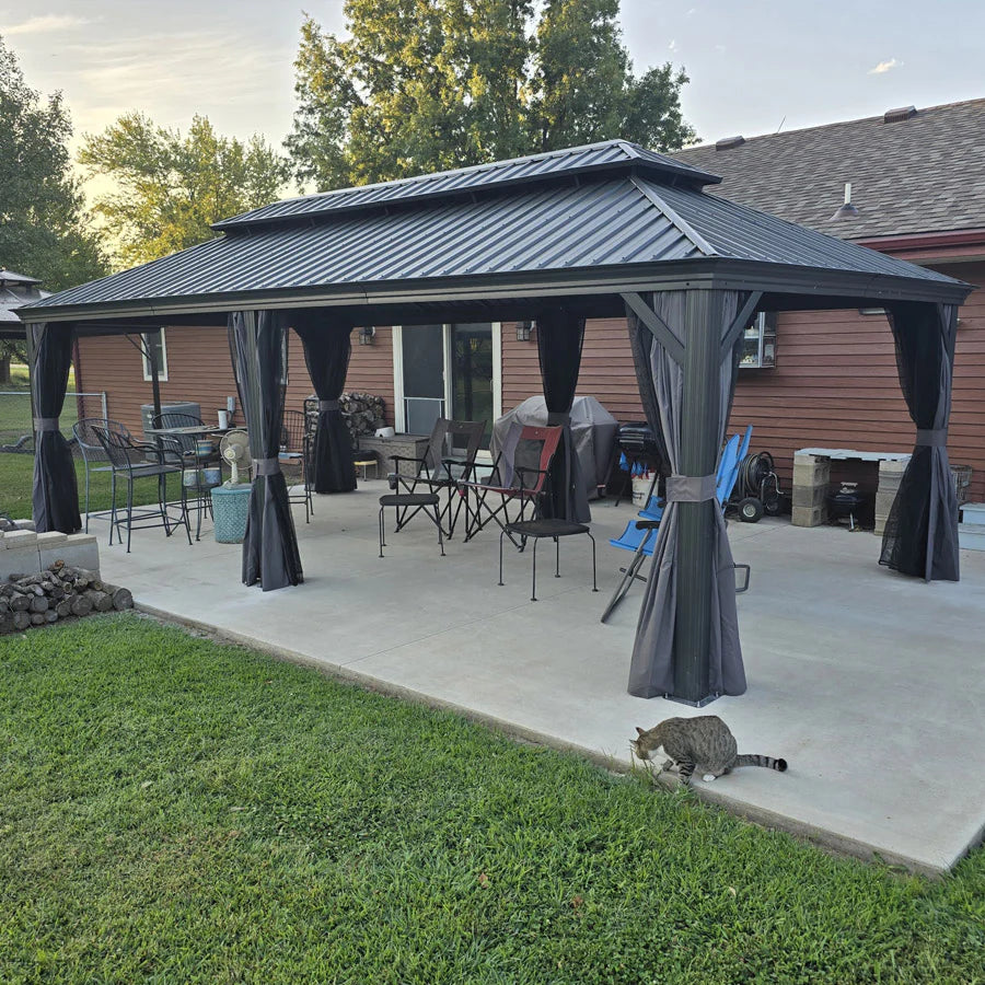 PURPLE LEAF 3.65M X 7.92M Patio Gazebo for Backyard Grey Hardtop Galvanized Steel Roof Awning with Upgrade Curtain