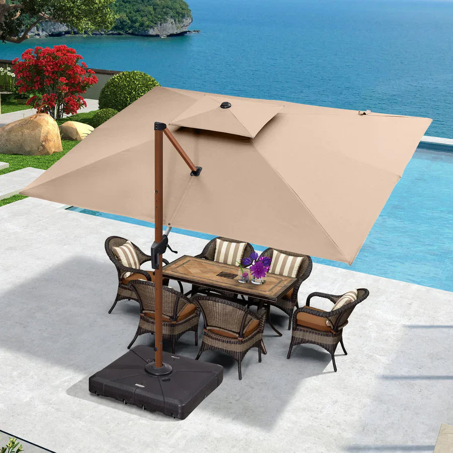 PURPLE LEAF Double Top Square Rectangular Aluminium Umbrellas in Wood Color