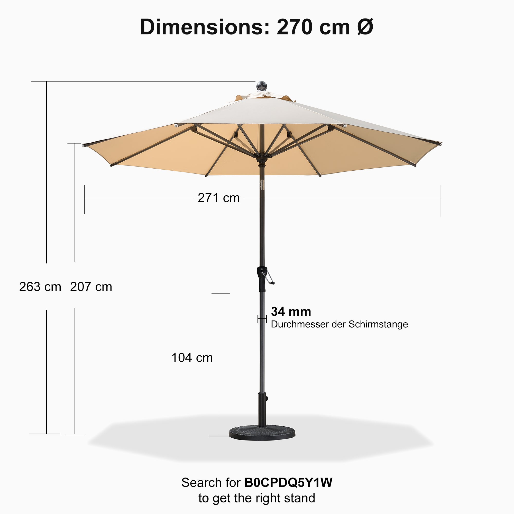 PURPLE LEAF Crank and Tilt Table Umbrella Outdoor Patio Market Umbrella with Visible Hand Crank System