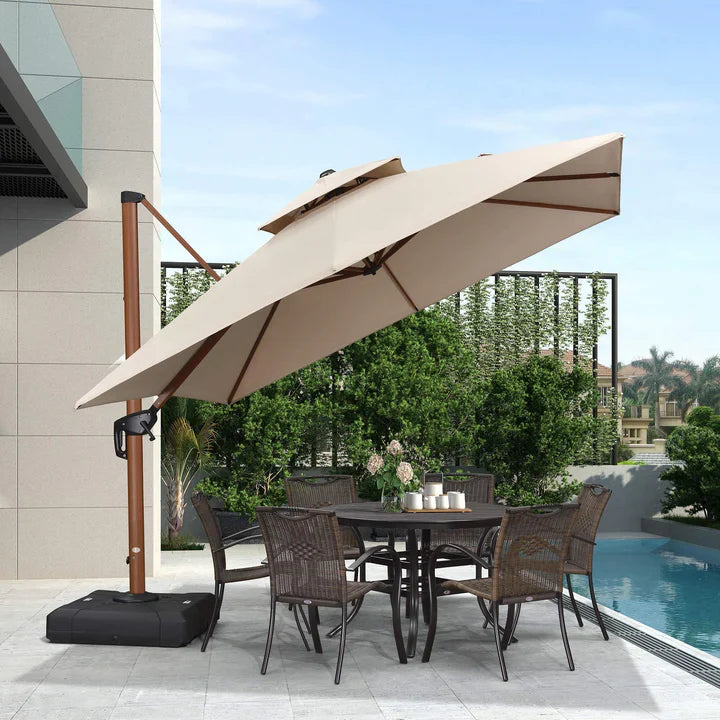 PURPLE LEAF Double Top Square Aluminium Umbrellas in Wood Color