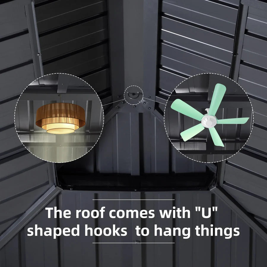 PURPLE LEAF 3.65M X 7.92M Patio Gazebo for Backyard Grey Hardtop Galvanized Steel Roof Awning with Upgrade Curtain