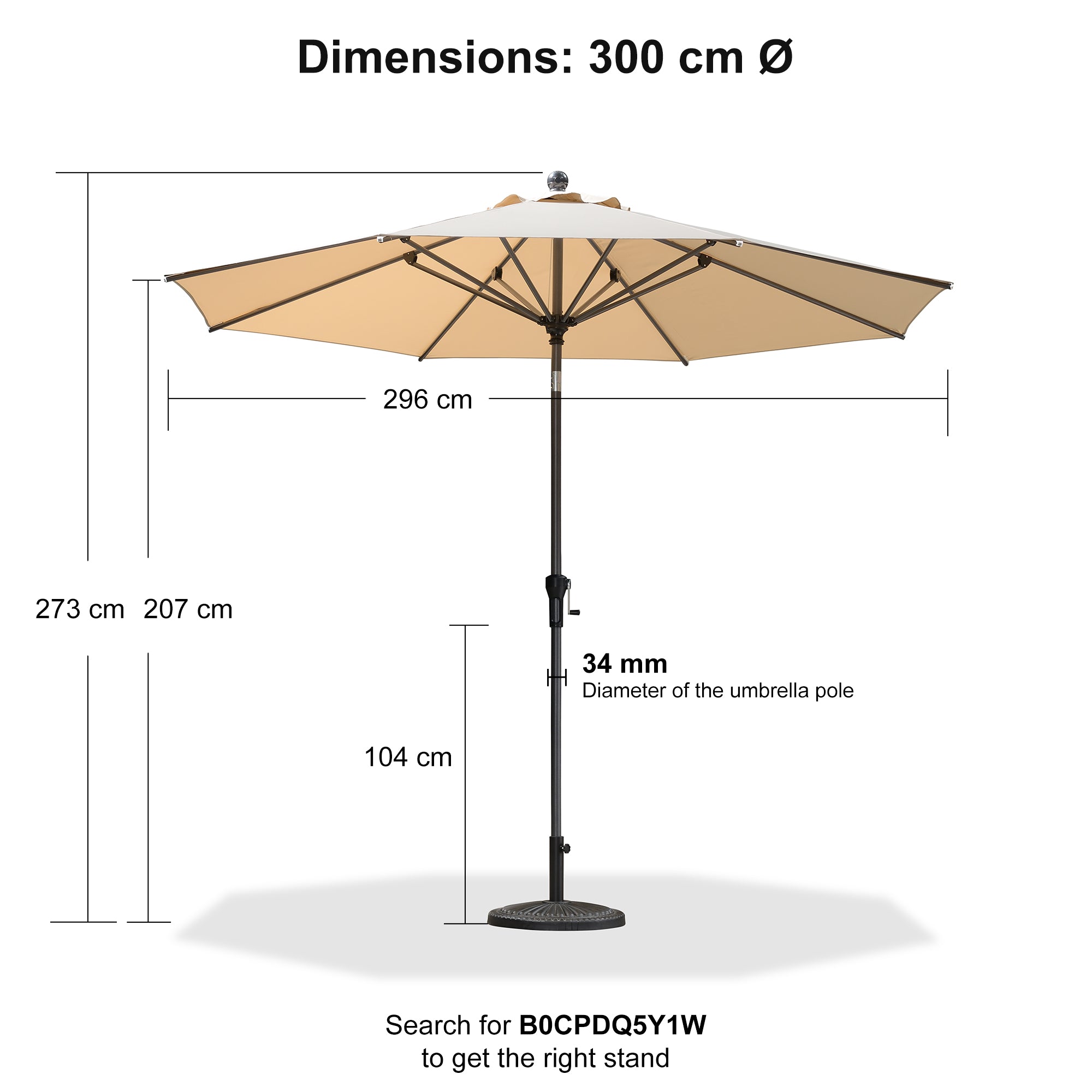 PURPLE LEAF Crank and Tilt Table Umbrella Outdoor Patio Market Umbrella with Visible Hand Crank System