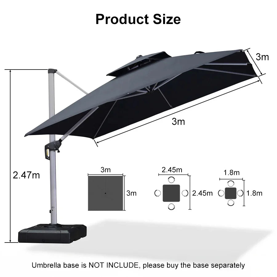 PURPLE LEAF Outdoor Windproof Umbrella, Square Cantilever Umbrella Outside Patio