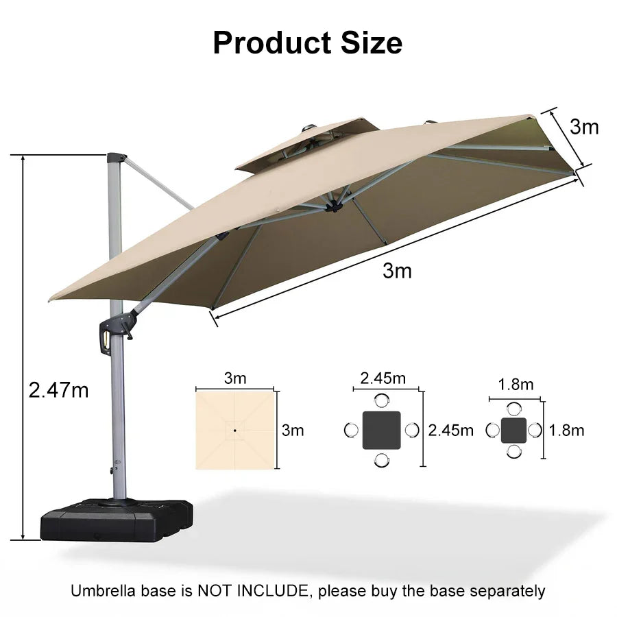 PURPLE LEAF Outdoor Windproof Umbrella, Square Cantilever Umbrella Outside Patio