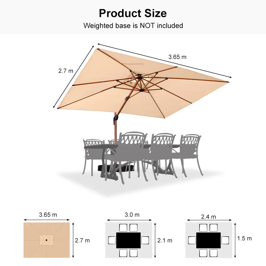 PURPLE LEAF Double Top Square Rectangular Aluminium Umbrellas in Wood Color