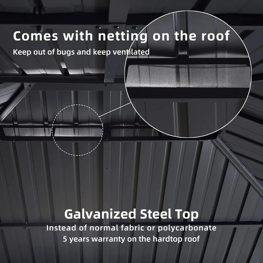 PURPLE LEAF 3.65M X 7.92M Patio Gazebo for Backyard Grey Hardtop Galvanized Steel Roof Awning with Upgrade Curtain