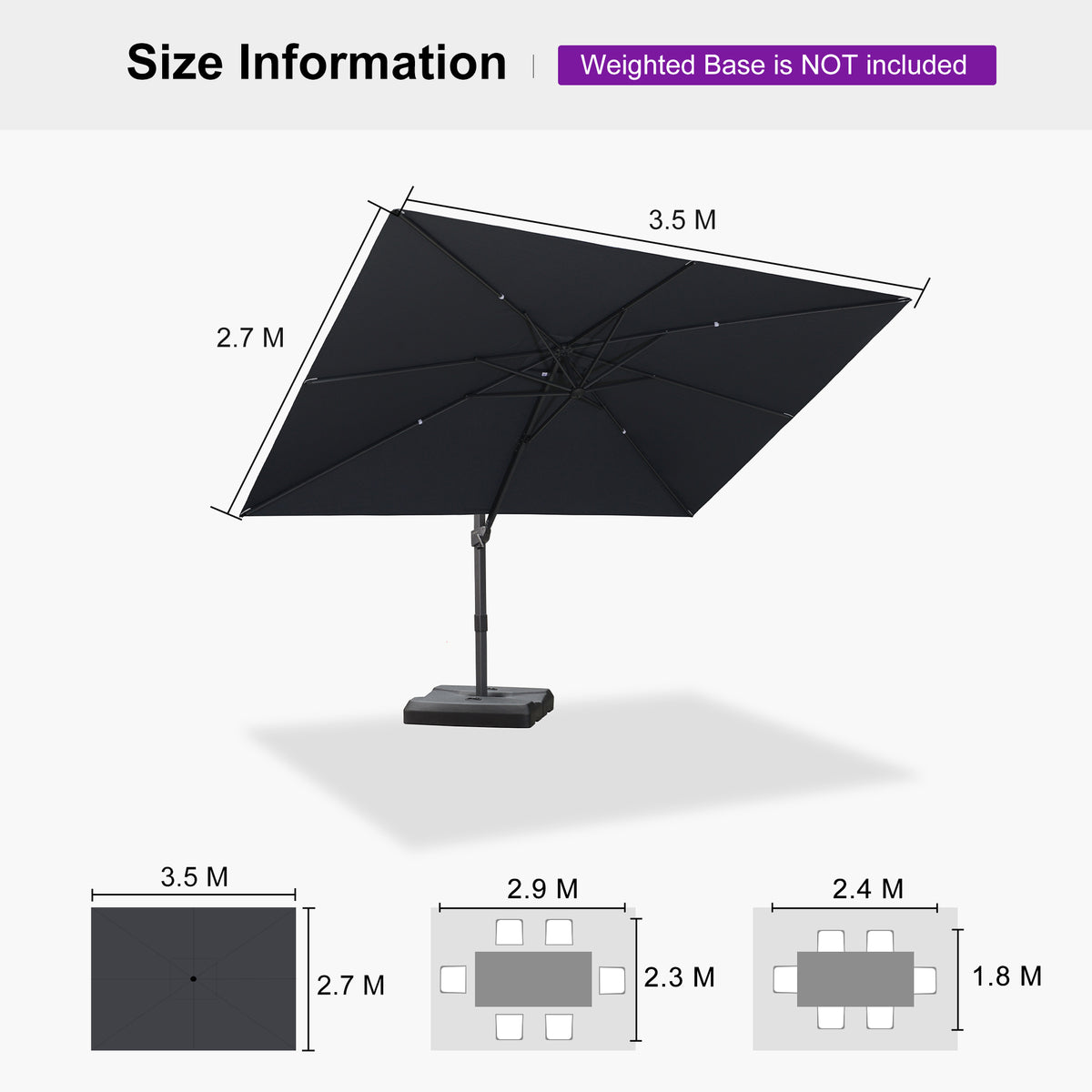 PURPLE LEAF Stepless Tilt Cantilever Umbrella Affordable Outdoor Patio Umbrella