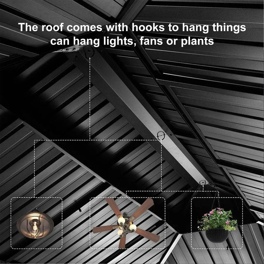 PURPLE LEAF 3.65M X 7.92M Patio Gazebo for Backyard Grey Hardtop Galvanized Steel Roof Awning with Upgrade Curtain