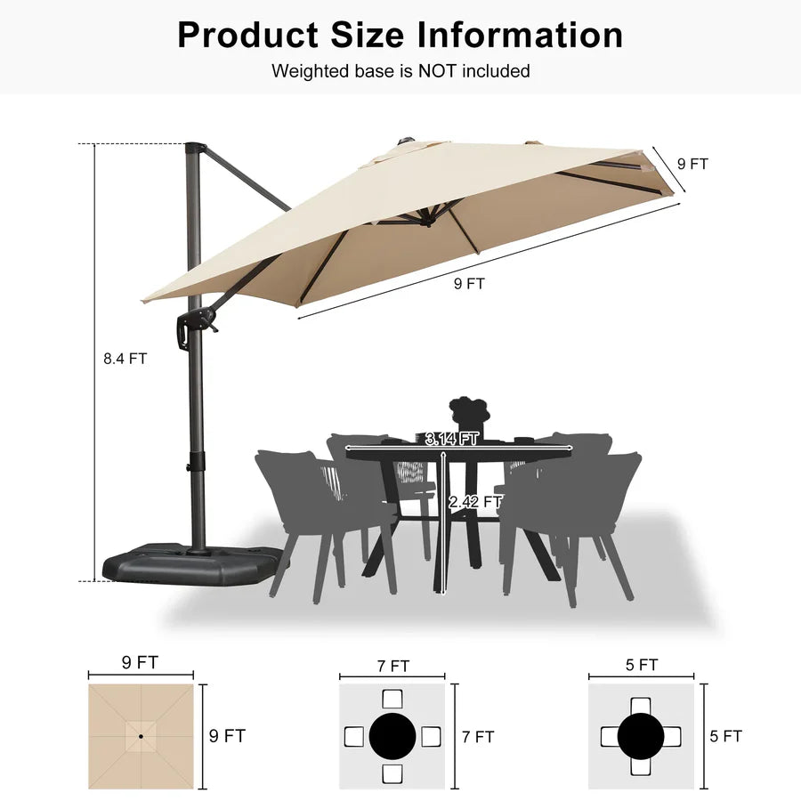PURPLE LEAF Affordable Patio Umbrella Square and Rectangular Cantilever Umbrella