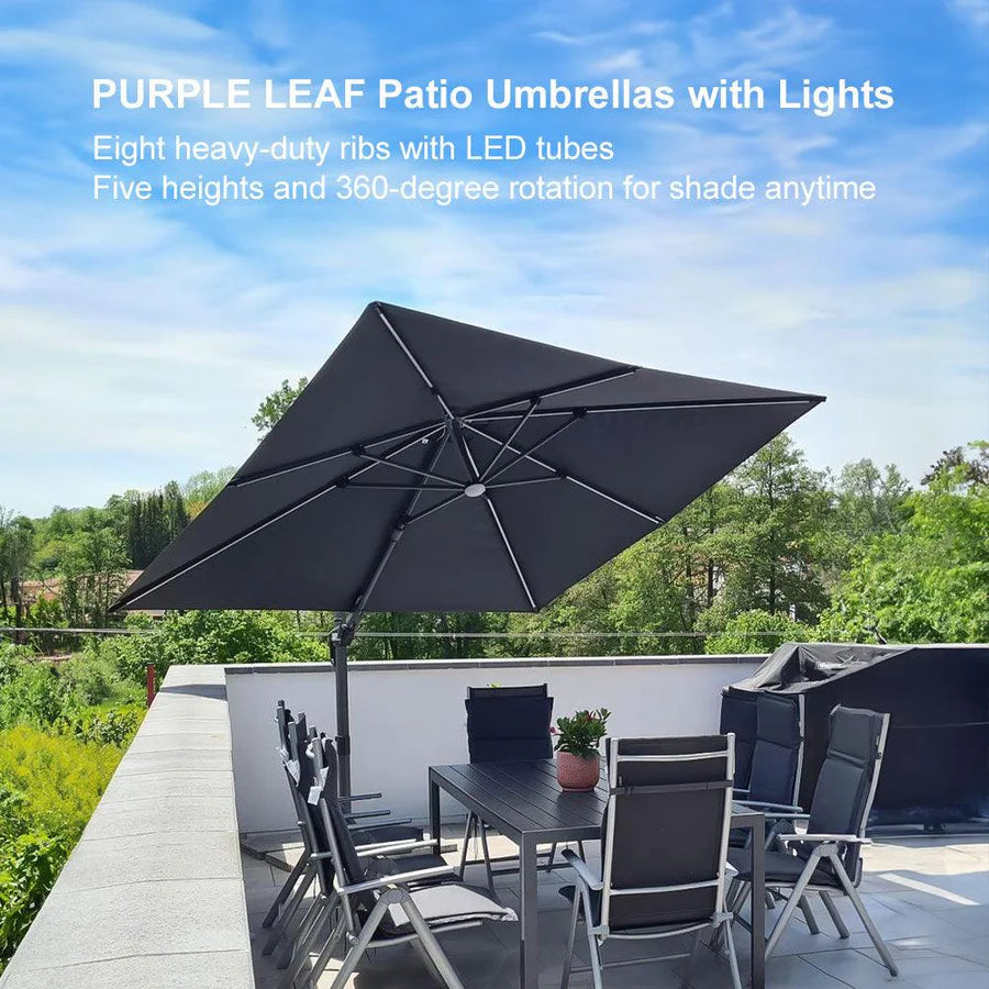 PURPLE LEAF LED Economical 3M Patio Umbrellas Outdoor Umbrella with Lights