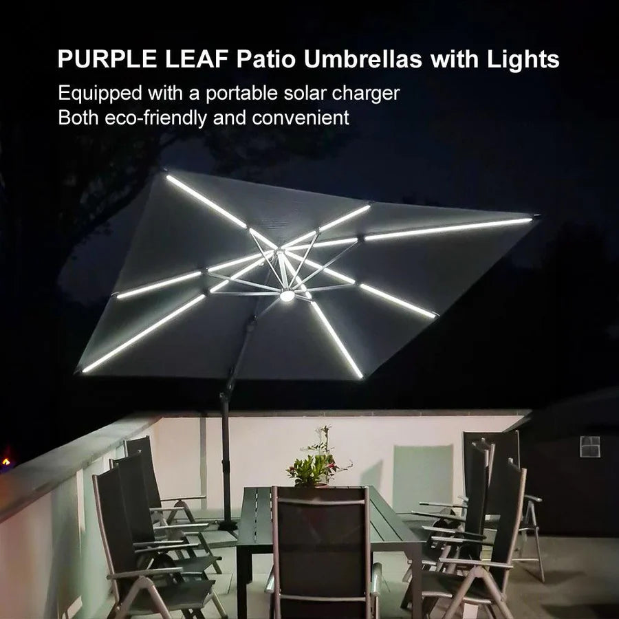 PURPLE LEAF LED Economical 3M Patio Umbrellas Outdoor Umbrella with Lights
