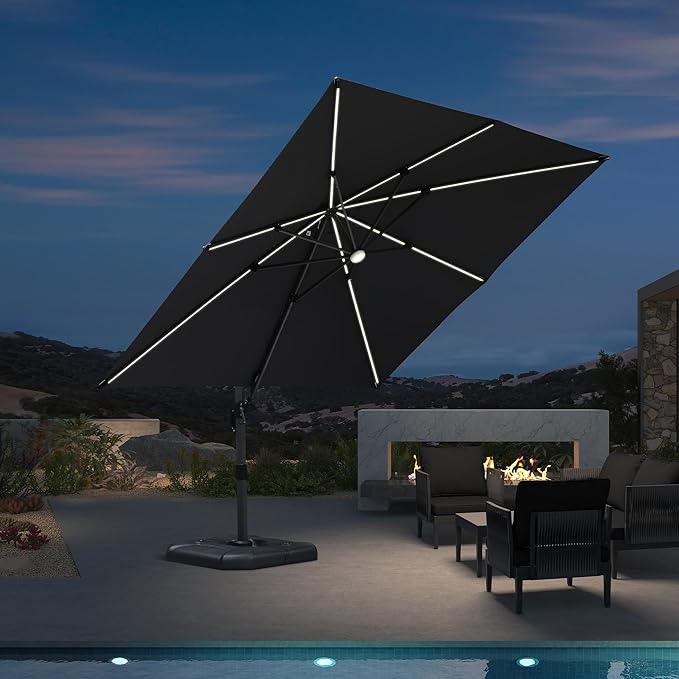 PURPLE LEAF LED Economical 3M Patio Umbrellas Outdoor Umbrella with Lights