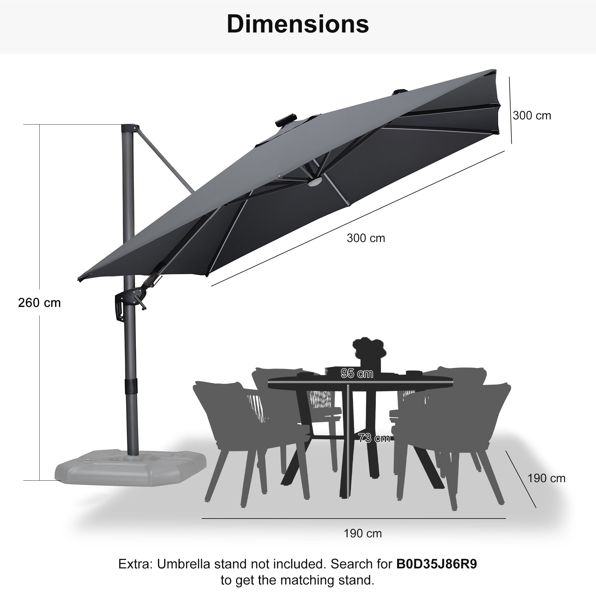 PURPLE LEAF LED Economical 3M Patio Umbrellas Outdoor Umbrella with Lights