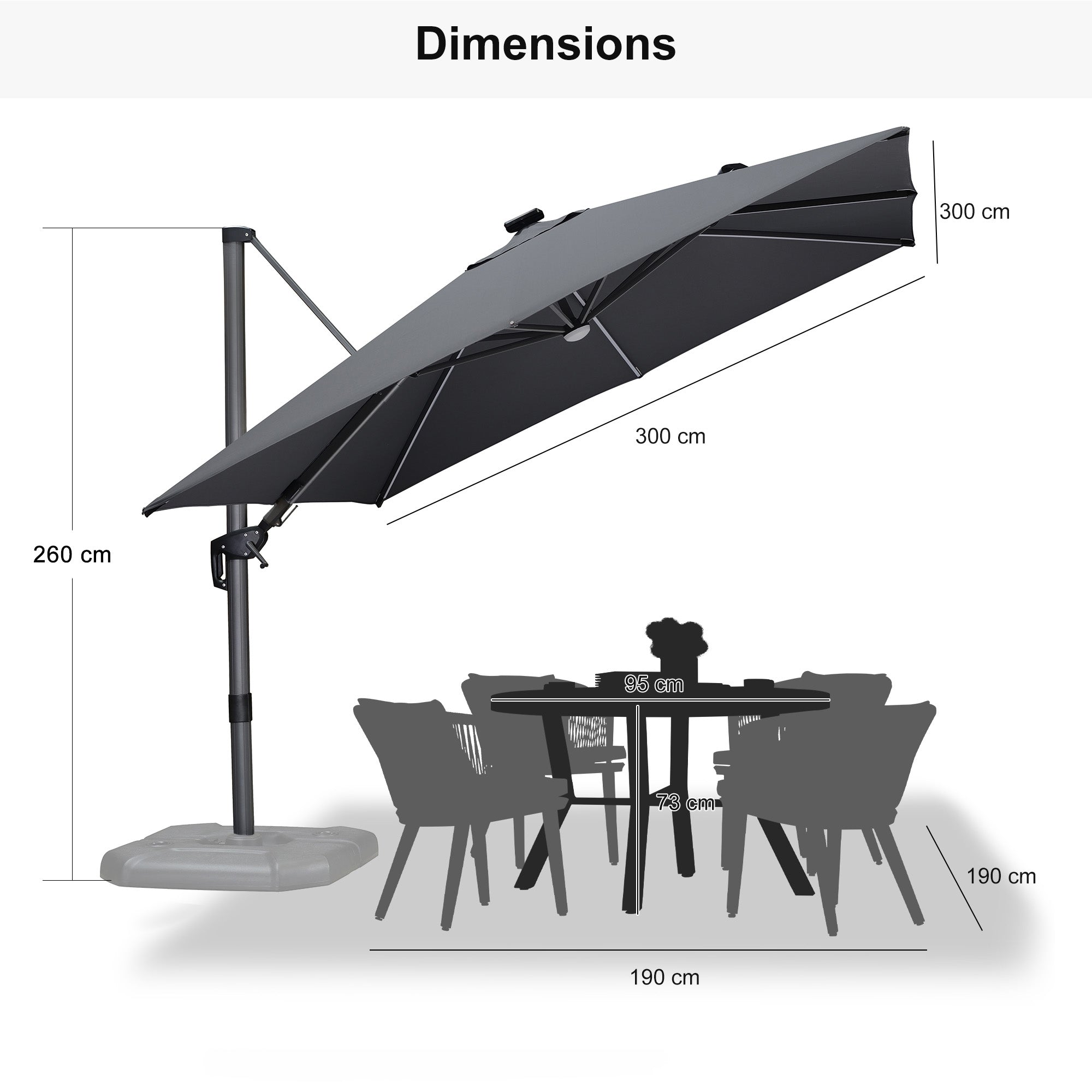 PURPLE LEAF LED Economical 3M Patio Umbrellas Outdoor Umbrella with Lights