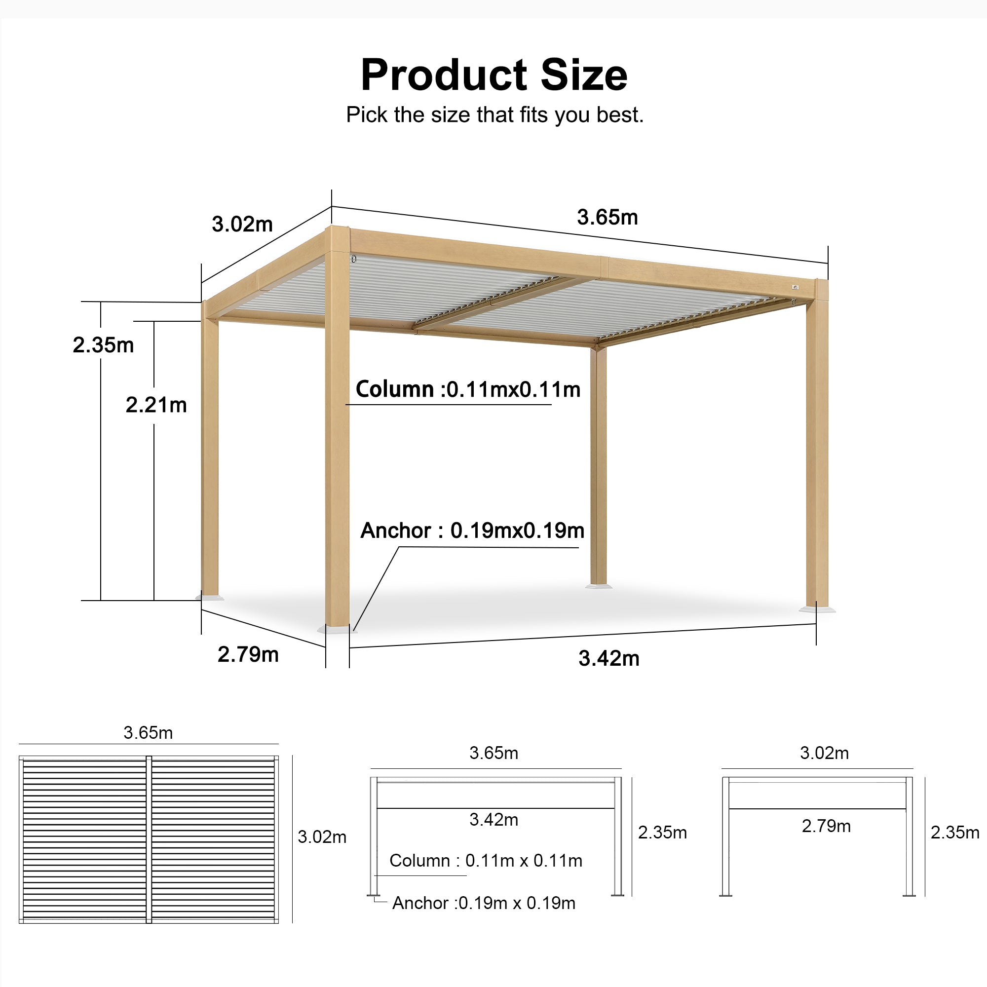 PURPLE LEAF Louvered Pergola Outdoor Wood Grain Aluminum Pergola with Adjustable Roof Patio Hardtop Gazebo for Backyard Garden