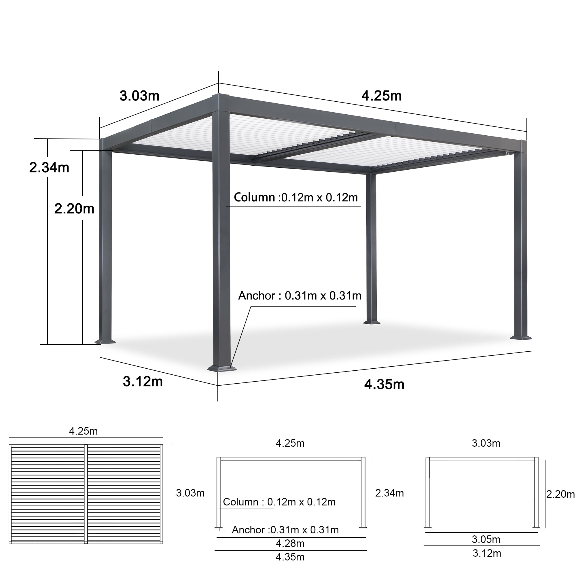 PURPLE LEAF Outdoor Louvered Pergola Patio Sun Shade Shelter with Adjustable Hardtop Patio Pergola Gray Frame White Roof