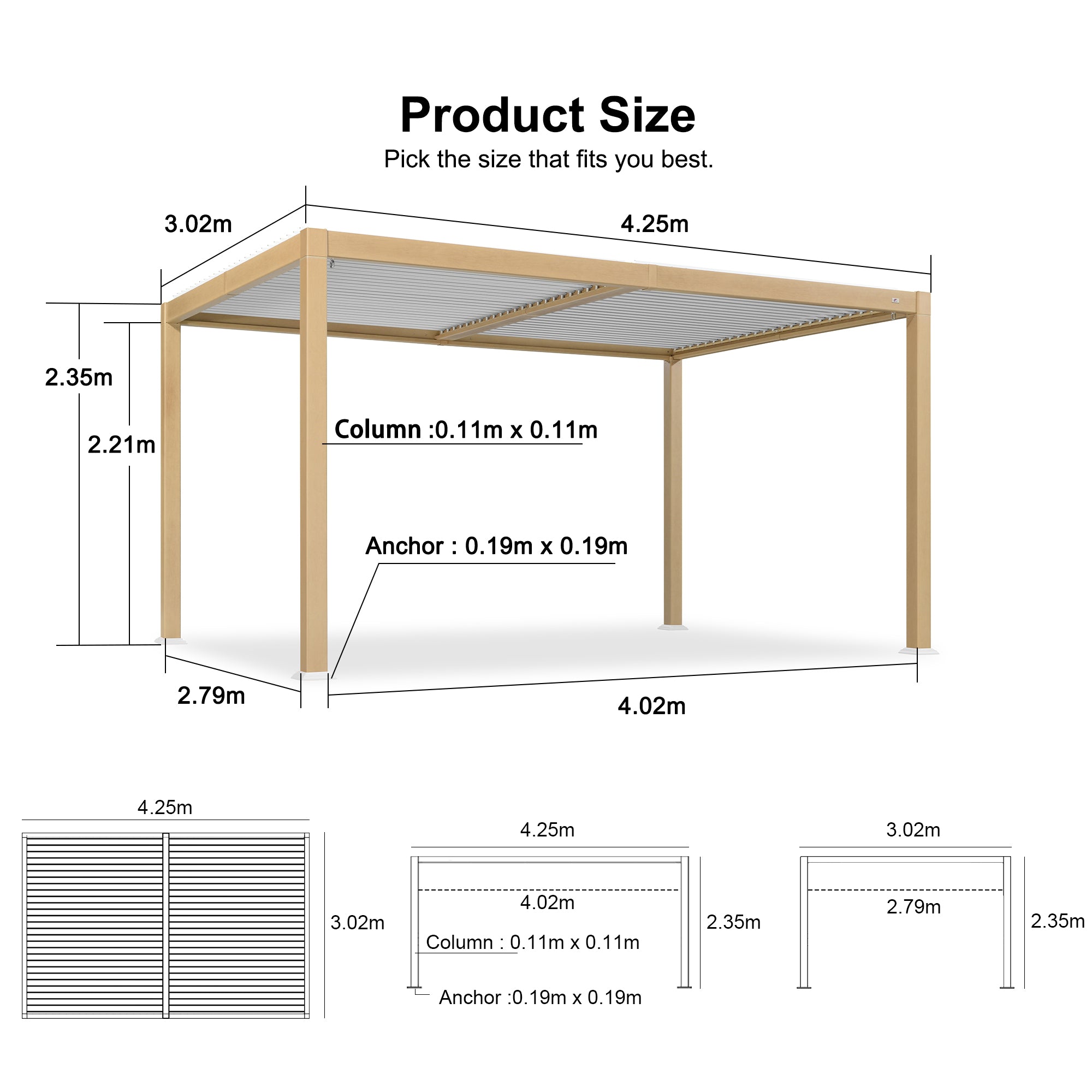 PURPLE LEAF Louvered Pergola Outdoor Wood Grain Aluminum Pergola with Adjustable Roof Patio Hardtop Gazebo for Backyard Garden