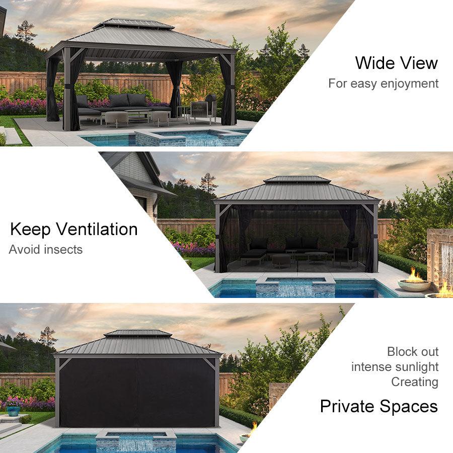 PURPLE LEAF 3.65M X 4.85M Patio Gazebo for Pool Light Grey Hardtop Galvanized Steel Roof with Upgraded Curtains