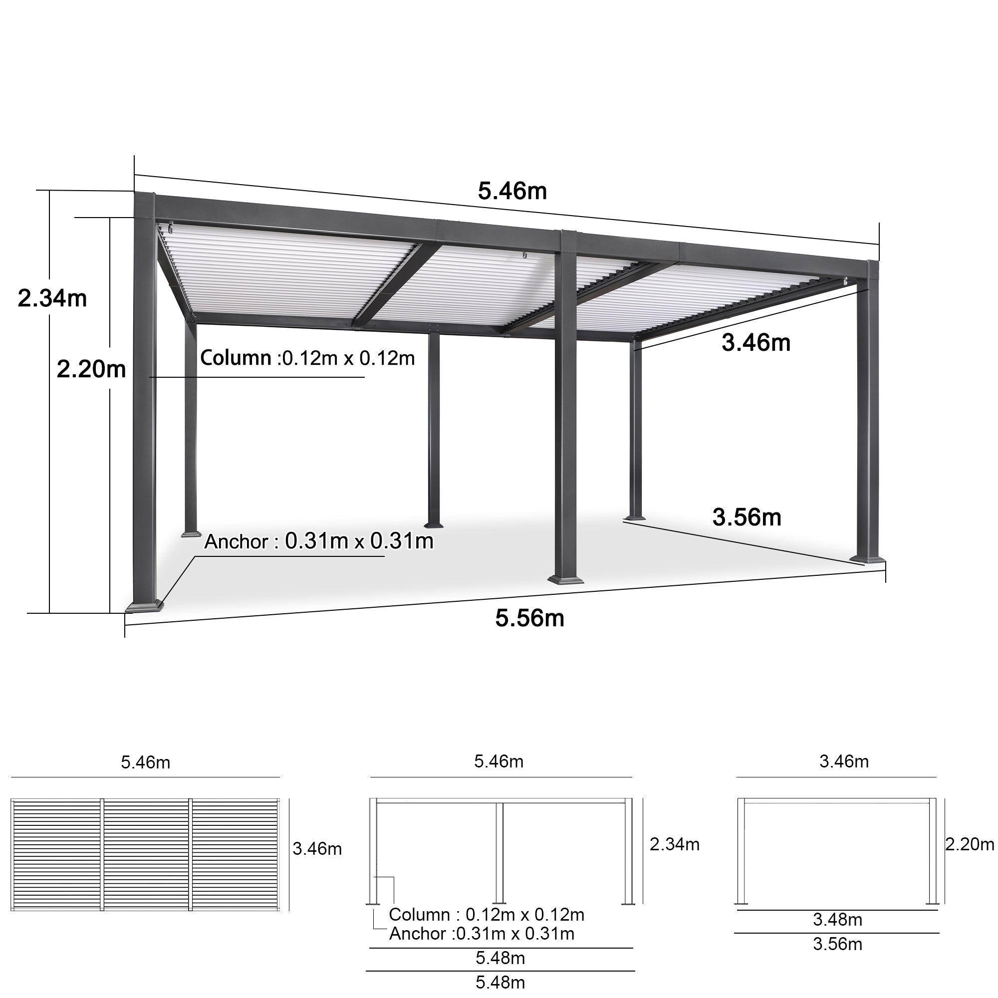 PURPLE LEAF Outdoor Louvered Pergola Patio Sun Shade Shelter with Adjustable Hardtop Patio Pergola Gray Frame White Roof