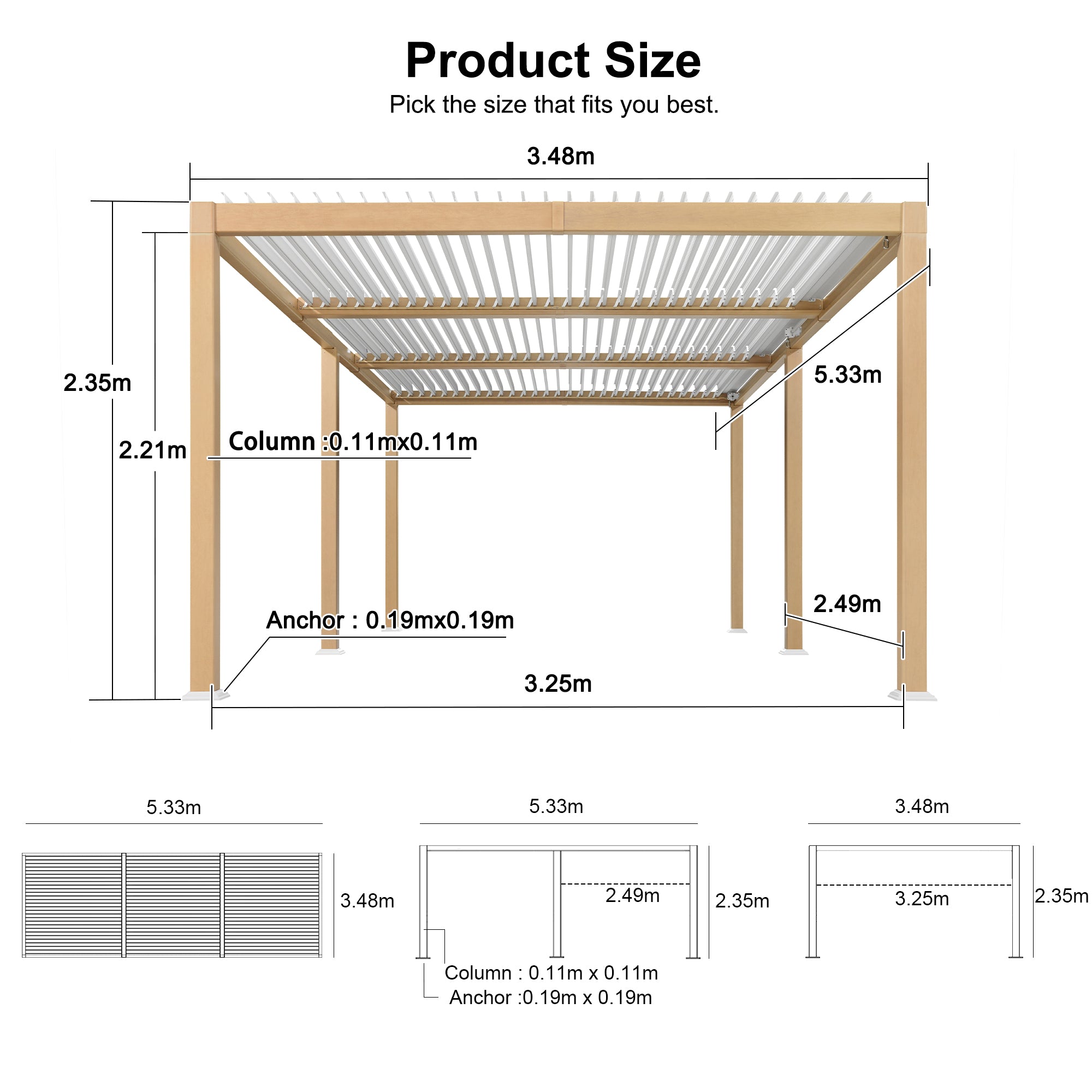 PURPLE LEAF Louvered Pergola Outdoor Wood Grain Aluminum Pergola with Adjustable Roof Patio Hardtop Gazebo for Backyard Garden