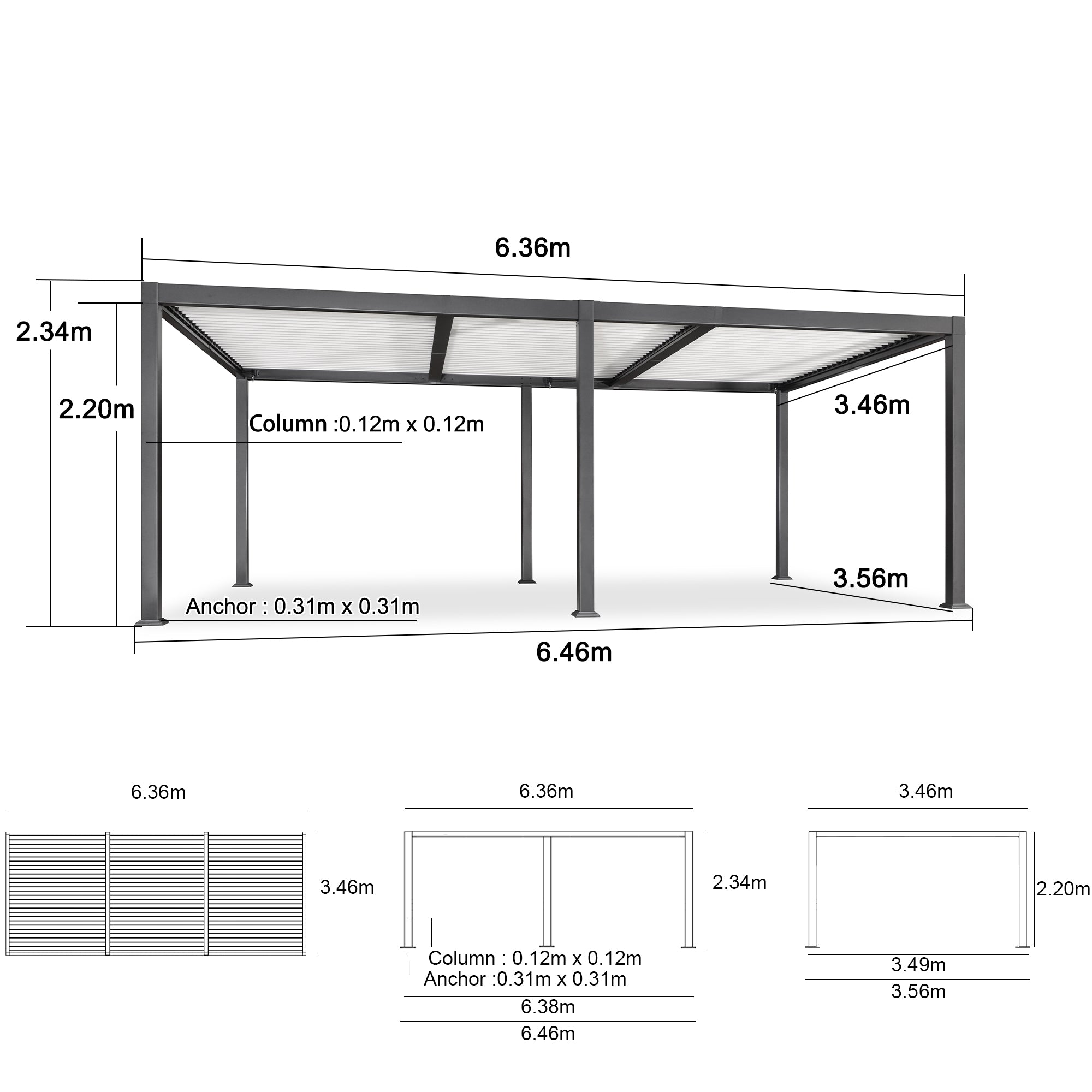 PURPLE LEAF Outdoor Louvered Pergola Patio Sun Shade Shelter with Adjustable Hardtop Patio Pergola Gray Frame White Roof