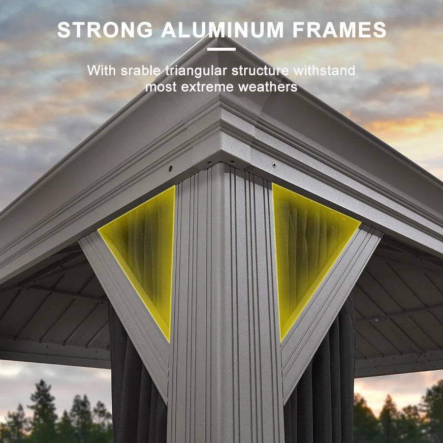 PURPLE LEAF 3.65M X 4.85M Patio Gazebo for Pool Light Grey Hardtop Galvanized Steel Roof with Upgraded Curtains