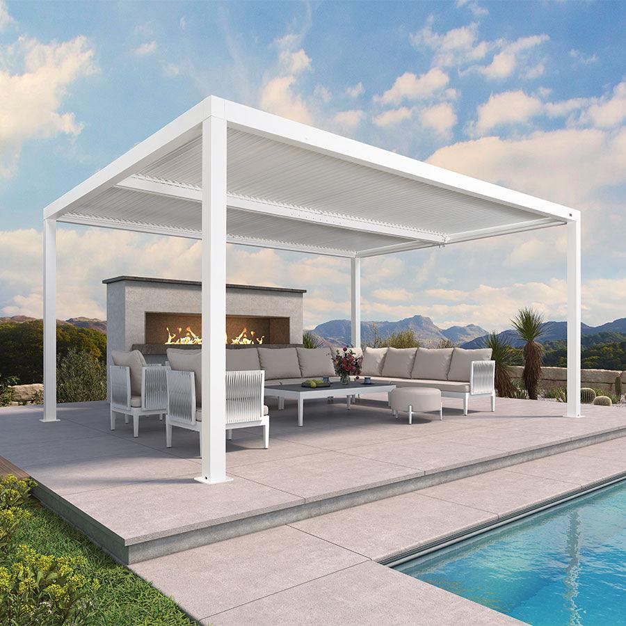 PURPLE LEAF Louvered Pergola Modern White Pergola with Adjustable Roof for Deck Backyard Garden