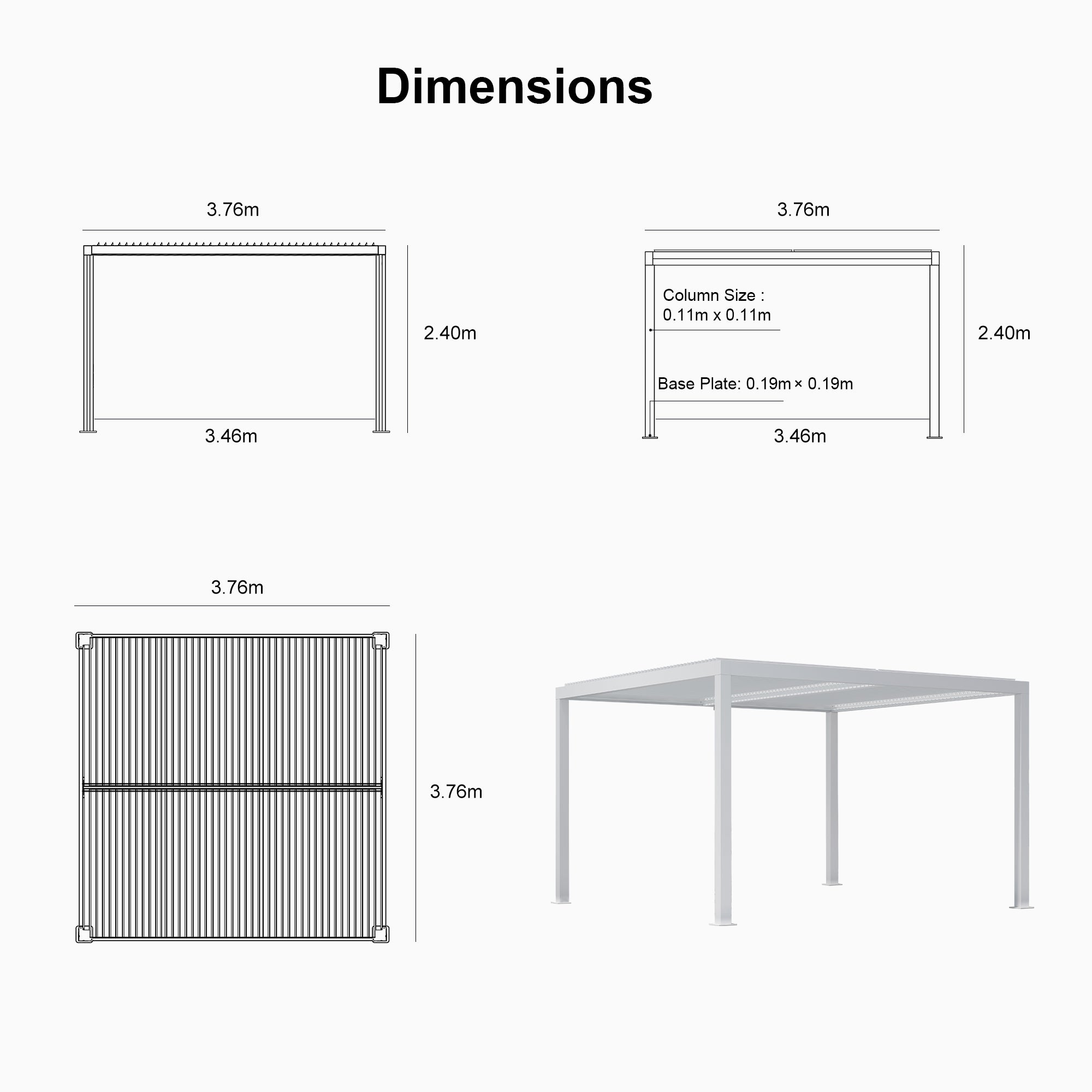 PURPLE LEAF Louvered Pergola Modern White Pergola with Adjustable Roof for Deck Backyard Garden