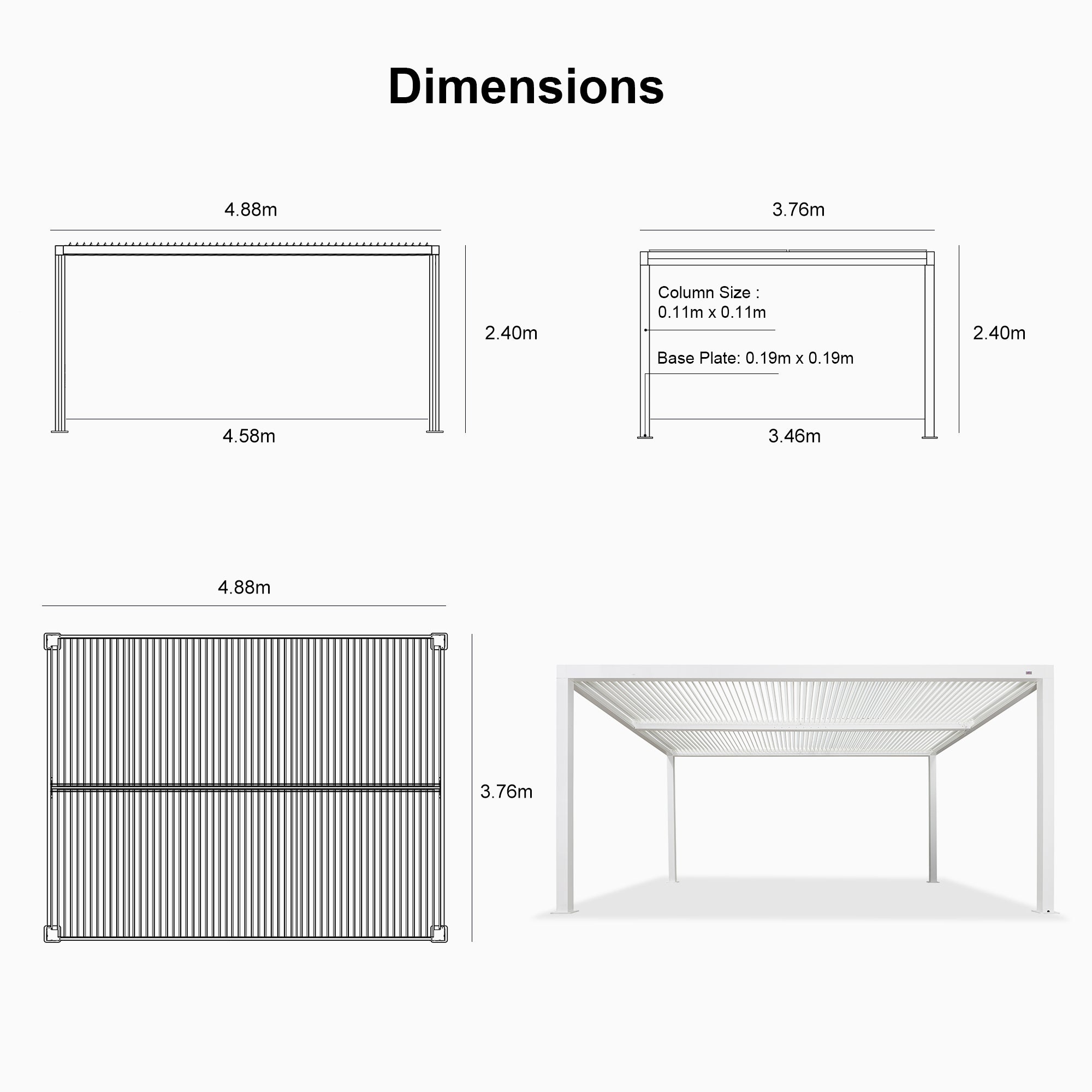 PURPLE LEAF Louvered Pergola Modern White Pergola with Adjustable Roof for Deck Backyard Garden