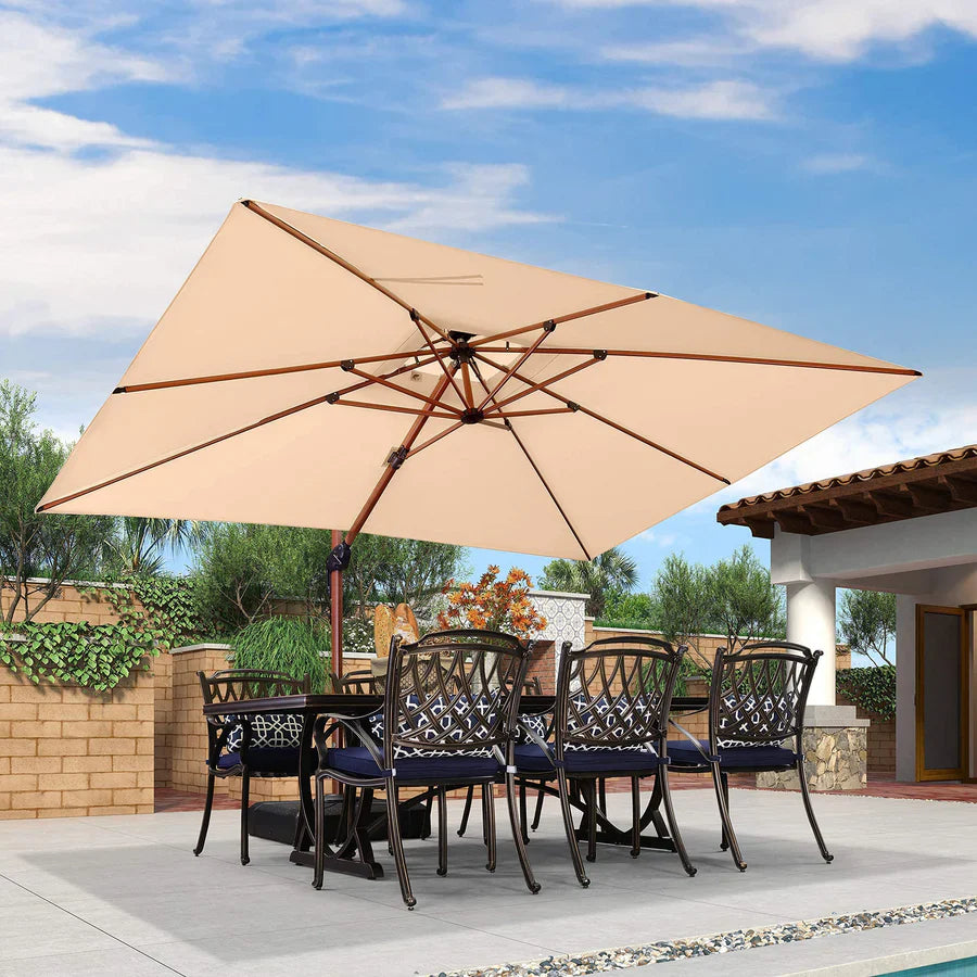 PURPLE LEAF Double Top Square Rectangular Aluminium Umbrellas in Wood Color