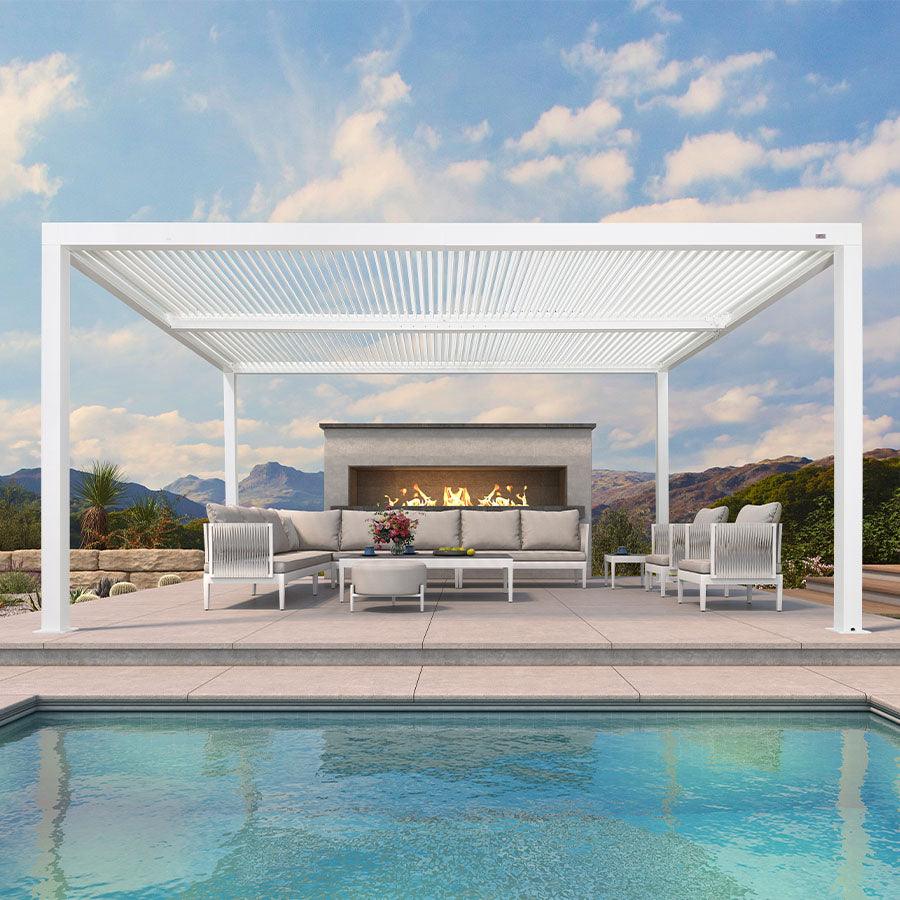 PURPLE LEAF Louvered Pergola Modern White Pergola with Adjustable Roof for Deck Backyard Garden