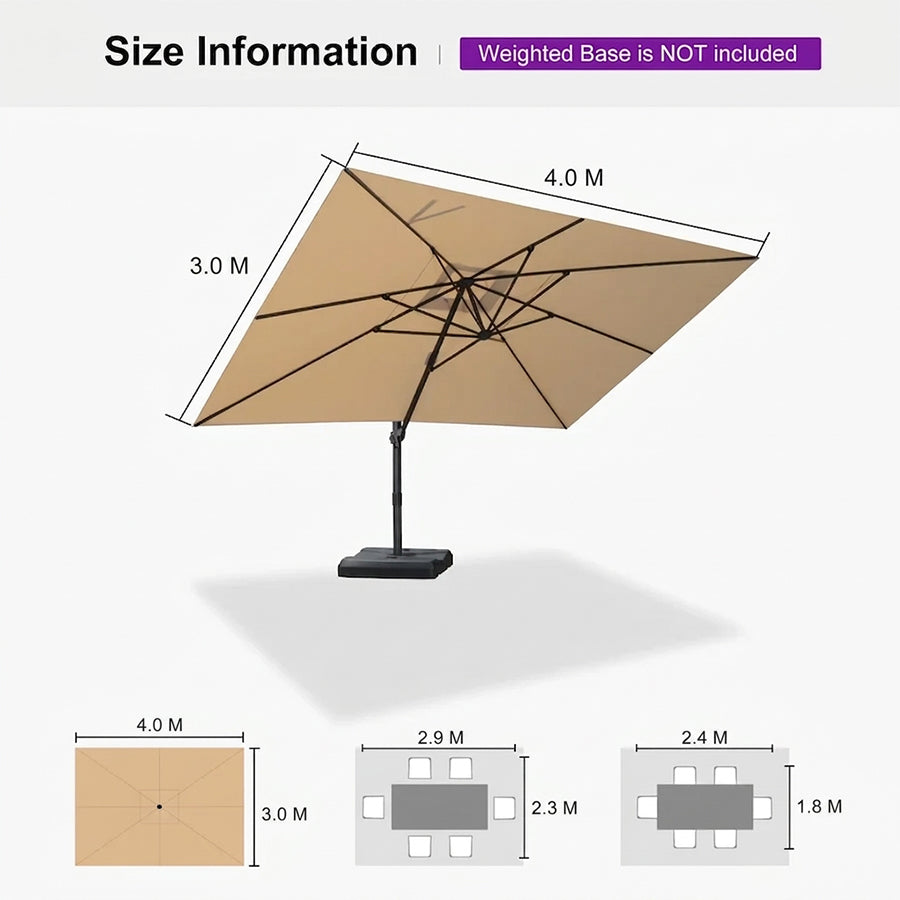 PURPLE LEAF Stepless Tilt Cantilever Umbrella Affordable Outdoor Patio Umbrella