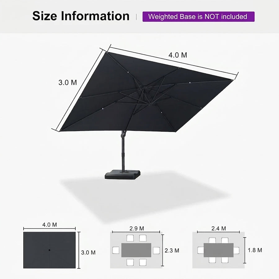 PURPLE LEAF Stepless Tilt Cantilever Umbrella Affordable Outdoor Patio Umbrella