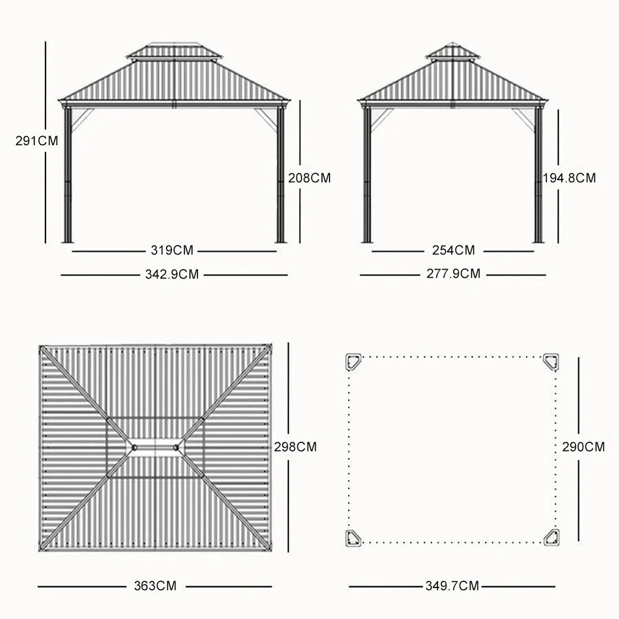 PURPLE LEAF Grey Hardtop Gazebo with Heavy Duty Galvanized Steel Double Roof with Netting and Curtains