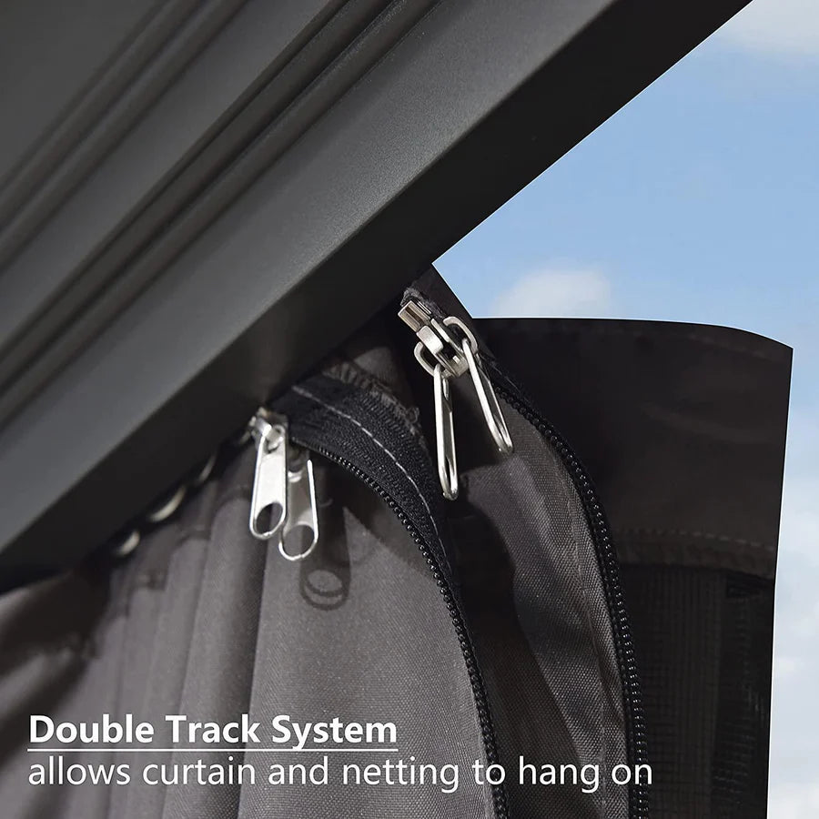 PURPLE LEAF 3.65M X 7.92M Patio Gazebo for Backyard Grey Hardtop Galvanized Steel Roof Awning with Upgrade Curtain