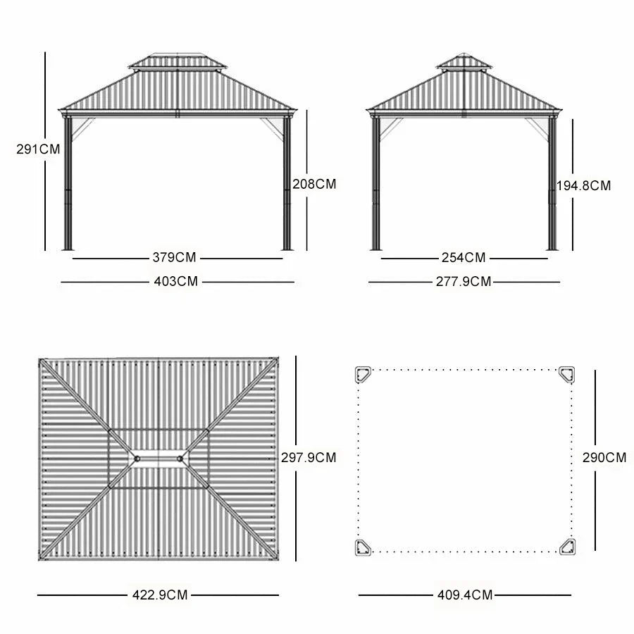 PURPLE LEAF Grey Hardtop Gazebo with Heavy Duty Galvanized Steel Double Roof with Netting and Curtains