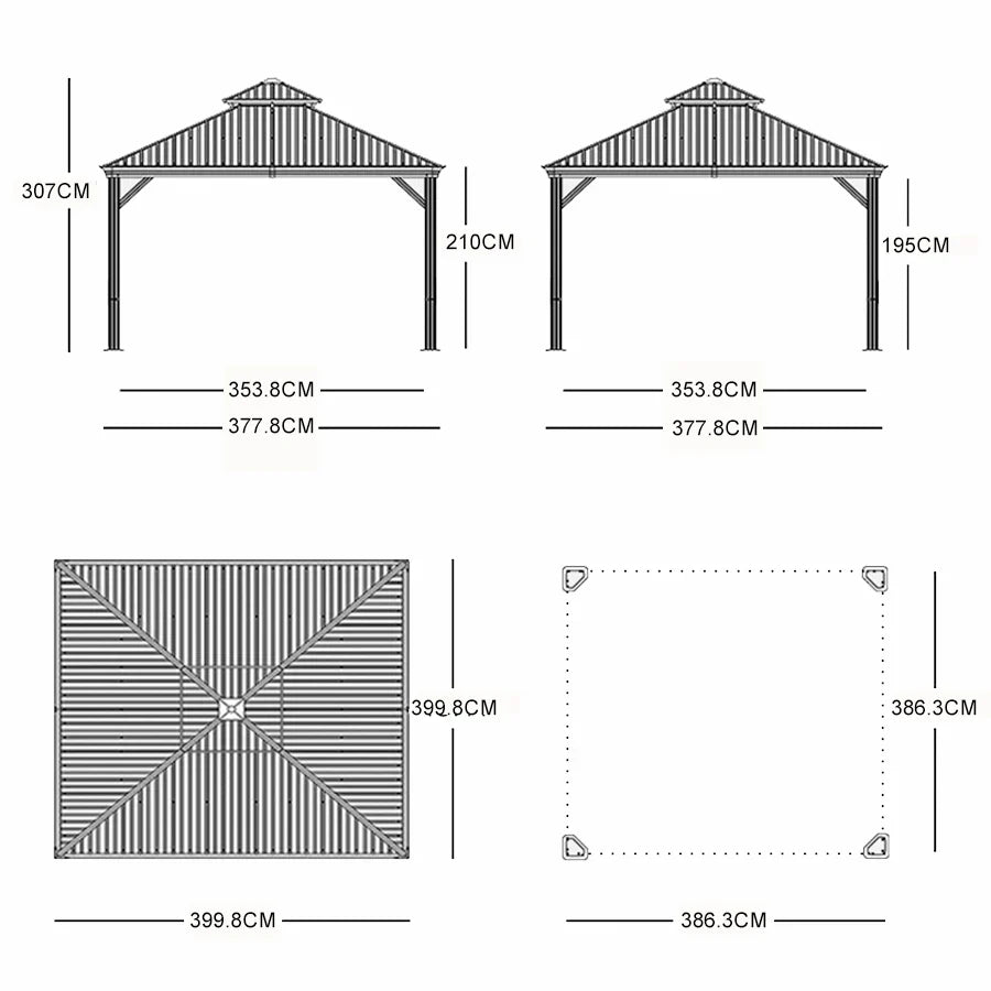 PURPLE LEAF Grey Hardtop Gazebo with Heavy Duty Galvanized Steel Double Roof with Netting and Curtains