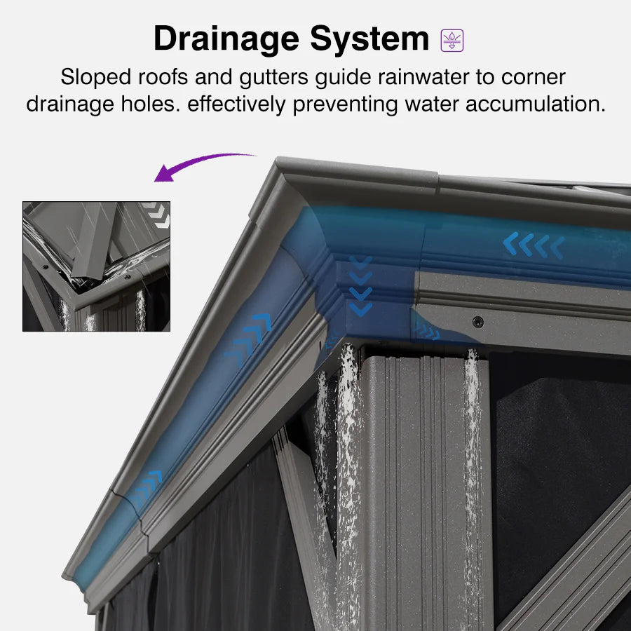 PURPLE LEAF 3.65M X 4.85M Patio Gazebo for Pool Light Grey Hardtop Galvanized Steel Roof with Upgraded Curtains