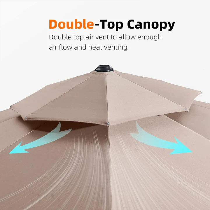 PURPLE LEAF Double Top Square Rectangular Aluminium Umbrellas in Wood Color
