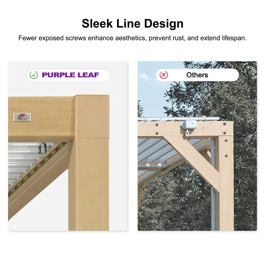 PURPLE LEAF Louvered Pergola Outdoor Wood Grain Aluminum Pergola with Adjustable Roof Patio Hardtop Gazebo for Backyard Garden
