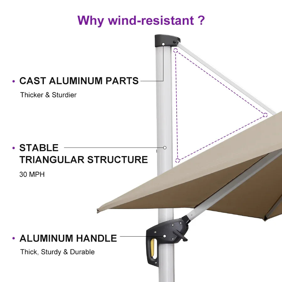 PURPLE LEAF Large Rectangular Porch Umbrella Outside Cantilever Patio Yard Umbrella