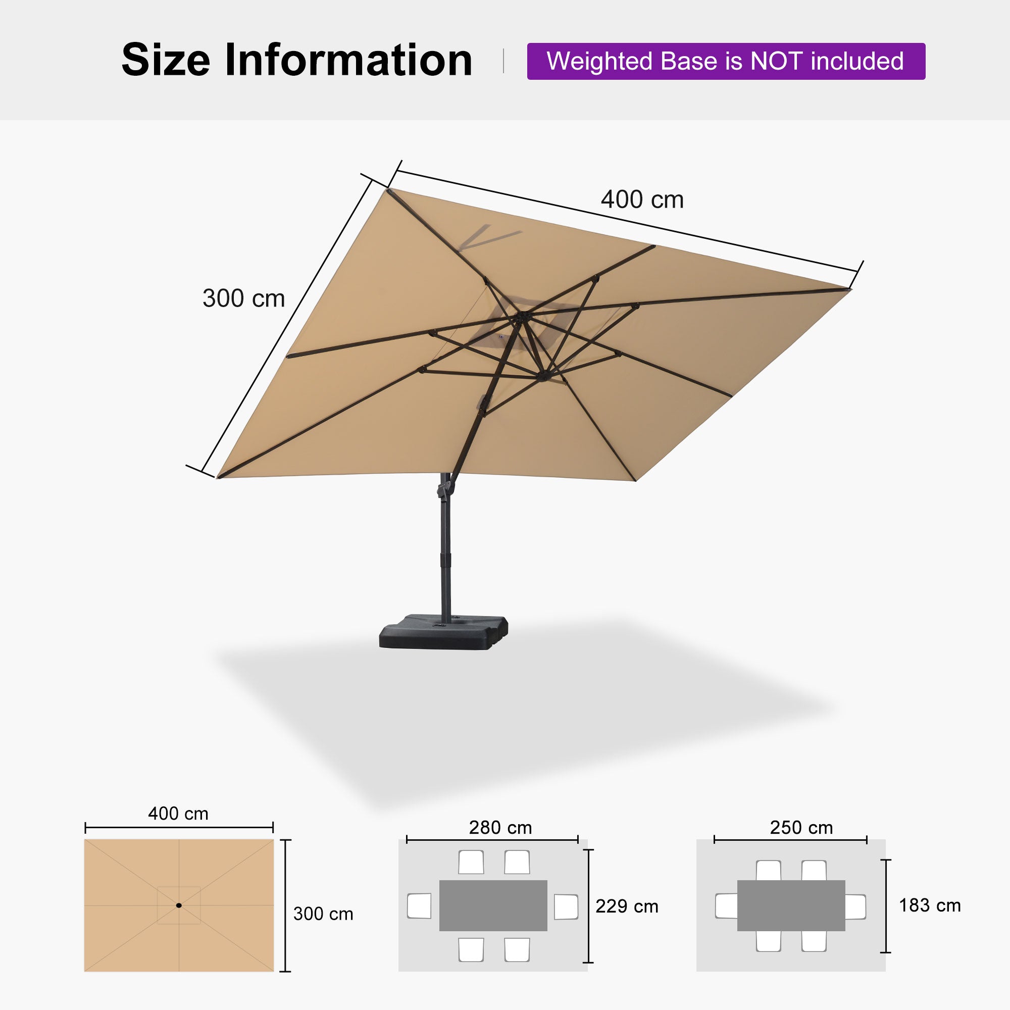 PURPLE LEAF Stepless Tilt Cantilever Umbrella Affordable Outdoor Patio Umbrella
